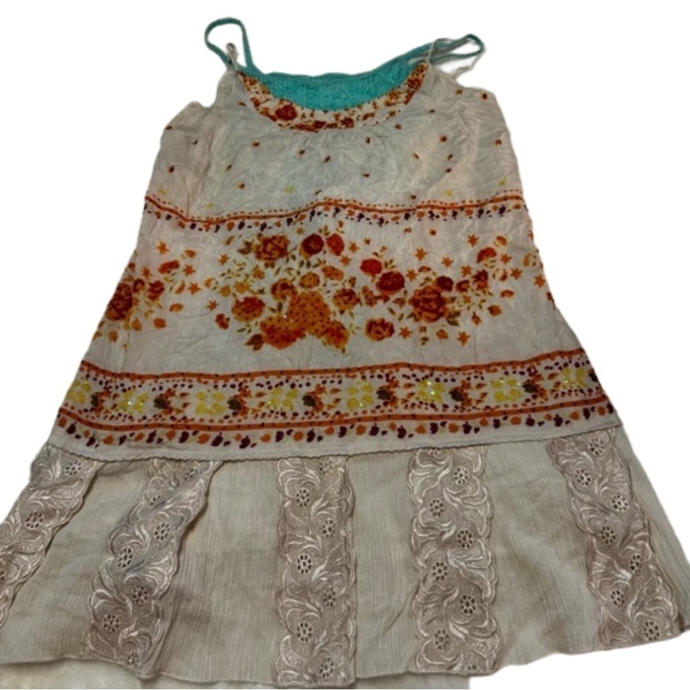 Free People  Dress and Cami Ivory& Orange Floral Print  Teal Cami  Size S/P NEW - Picture 13 of 17